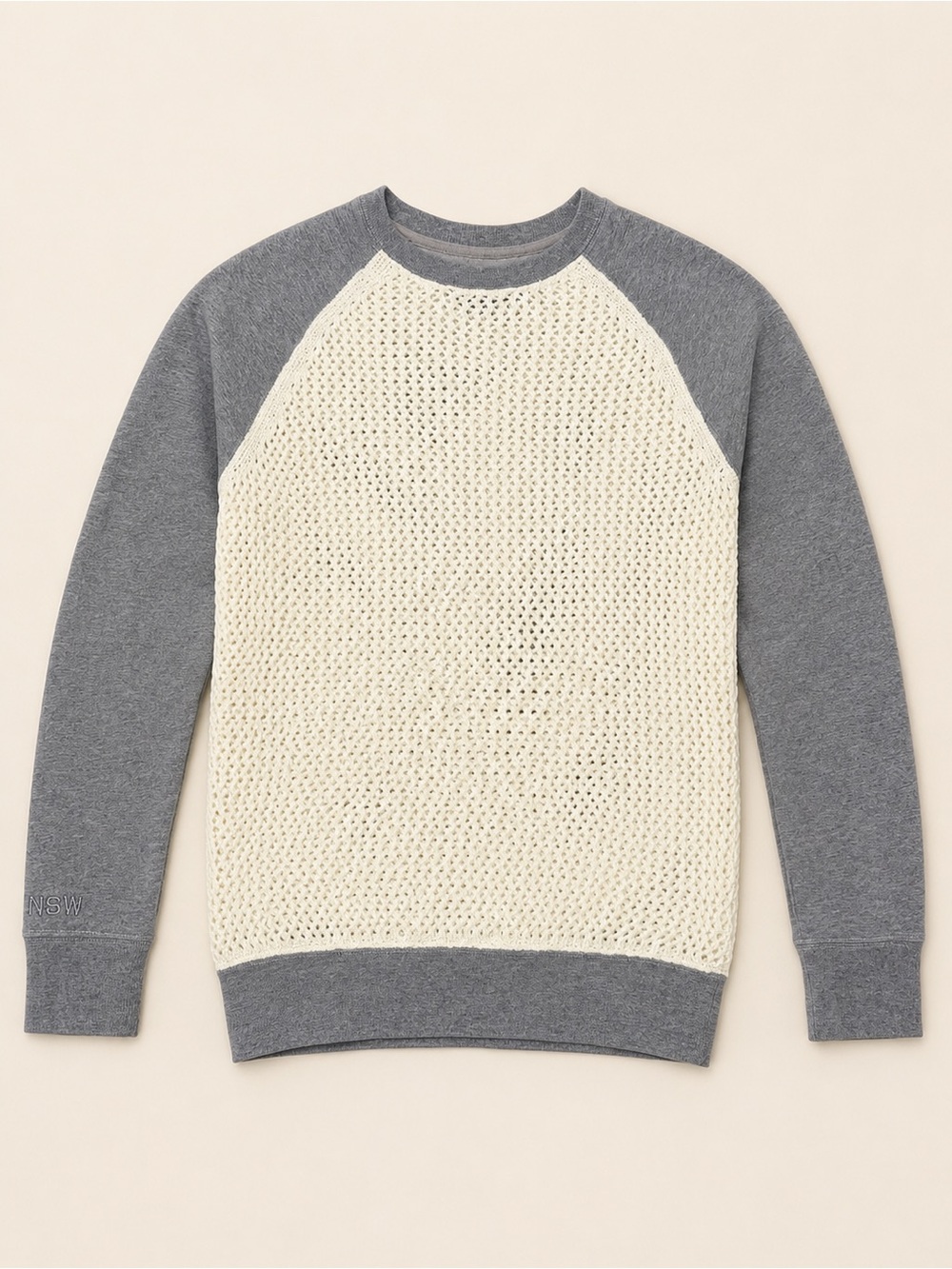 Nike Sportswear NSW Open Knit Raglan Crewneck Sweater Gray Cream Small